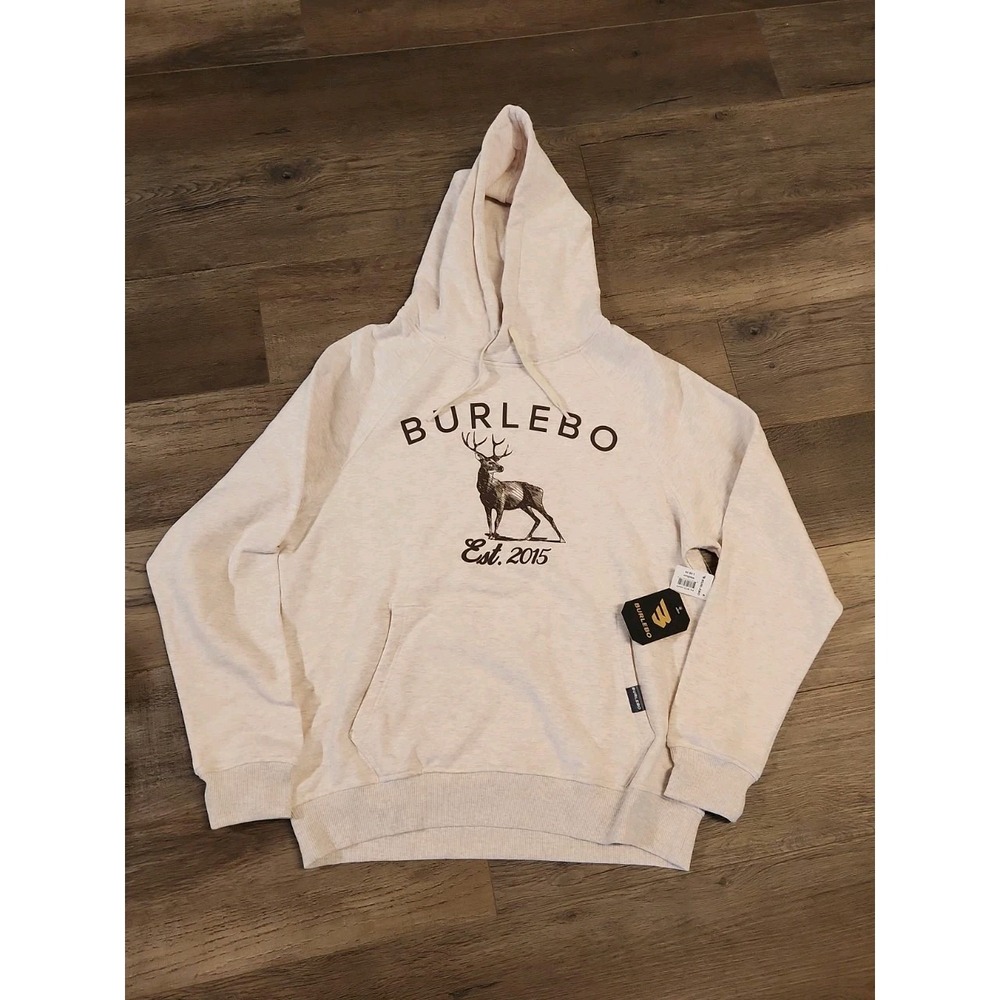 BURLEBO Men's M Fleece Hoodie Soft Midweight Pullover Light Tan Brown Buck New